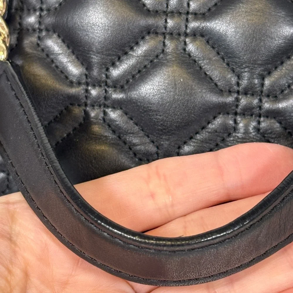 Kate‎ Spade Women's Black Quilted Leather Dome Satchel Handbag Gold Chain Detail